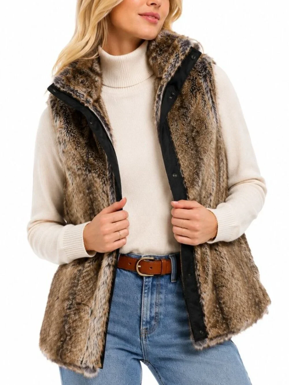 Tuckernuck Emilia Black Waxed Reversible Vest Faux Fur Sleeveless Jacket